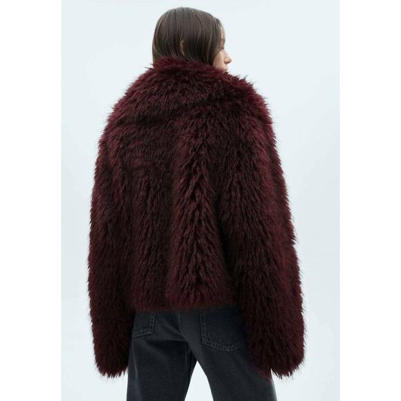 Mango Fur Jacket With Lapels - L - Burgundy - Picture 3 of 7